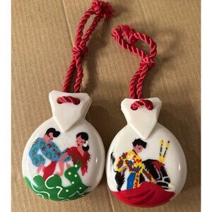 Vintage CASTANETS Clappers Ceramic Spanish Bull Fight & Flamingo Dancers